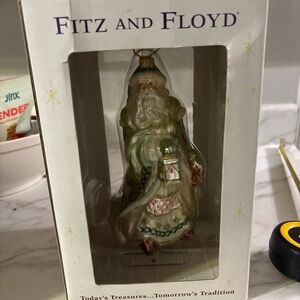 Fitz and Floyd Santa Ornament - Cream and Green